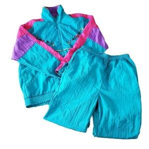 Vintage Two Twenty Blue Nylon Tracksuit Set M